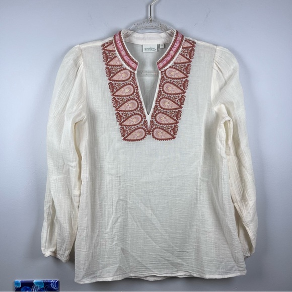 Spartina 449 Analyn Embroidered Tunic Blouse Embellished Tunic Gauze Boho XS - Picture 4 of 11